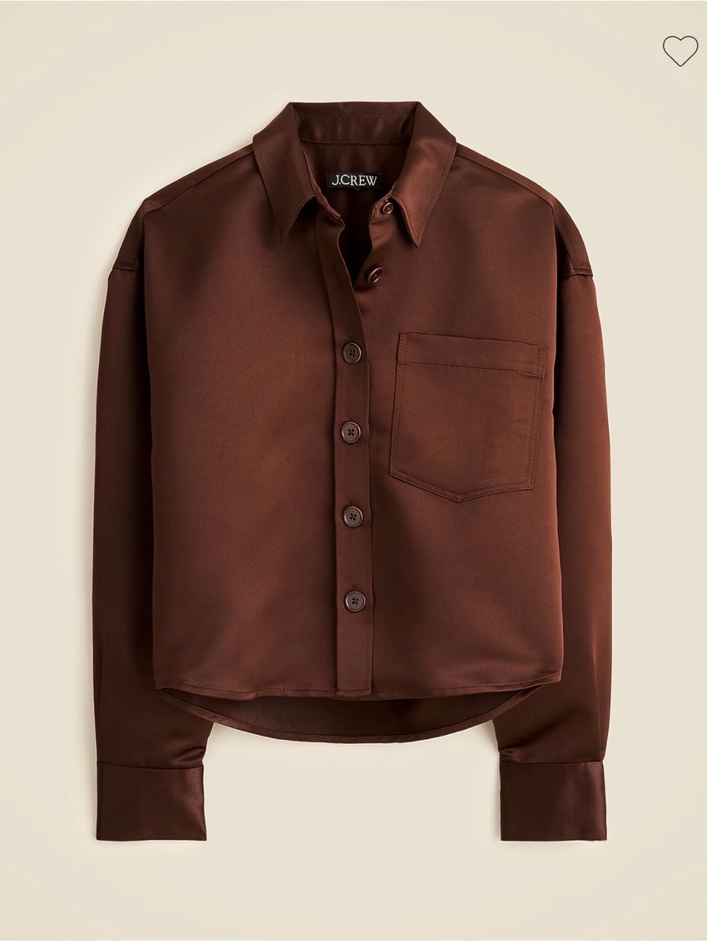 J. Crew Chocolate Brown cropped Satin Button-Down Shirt
